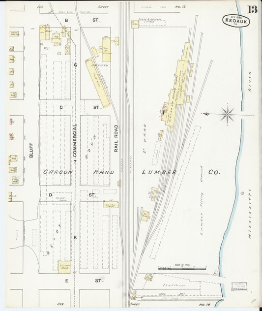 Sanborn Fire Insurance Map from Keokuk, Lee County, Iowa (1888), Sheet #0013 - Historic Sanborn Fire Insurance Map Print, vintage old map wall art