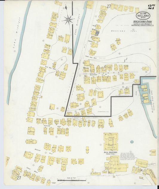 Sanborn Fire Insurance Map from Holland, Ottawa County, Michigan (1908), Sheet #0027 - Historic Sanborn Fire Insurance Map Print, vintage old map wall art, antique decor, genealogy gift, Michigan Michigan map