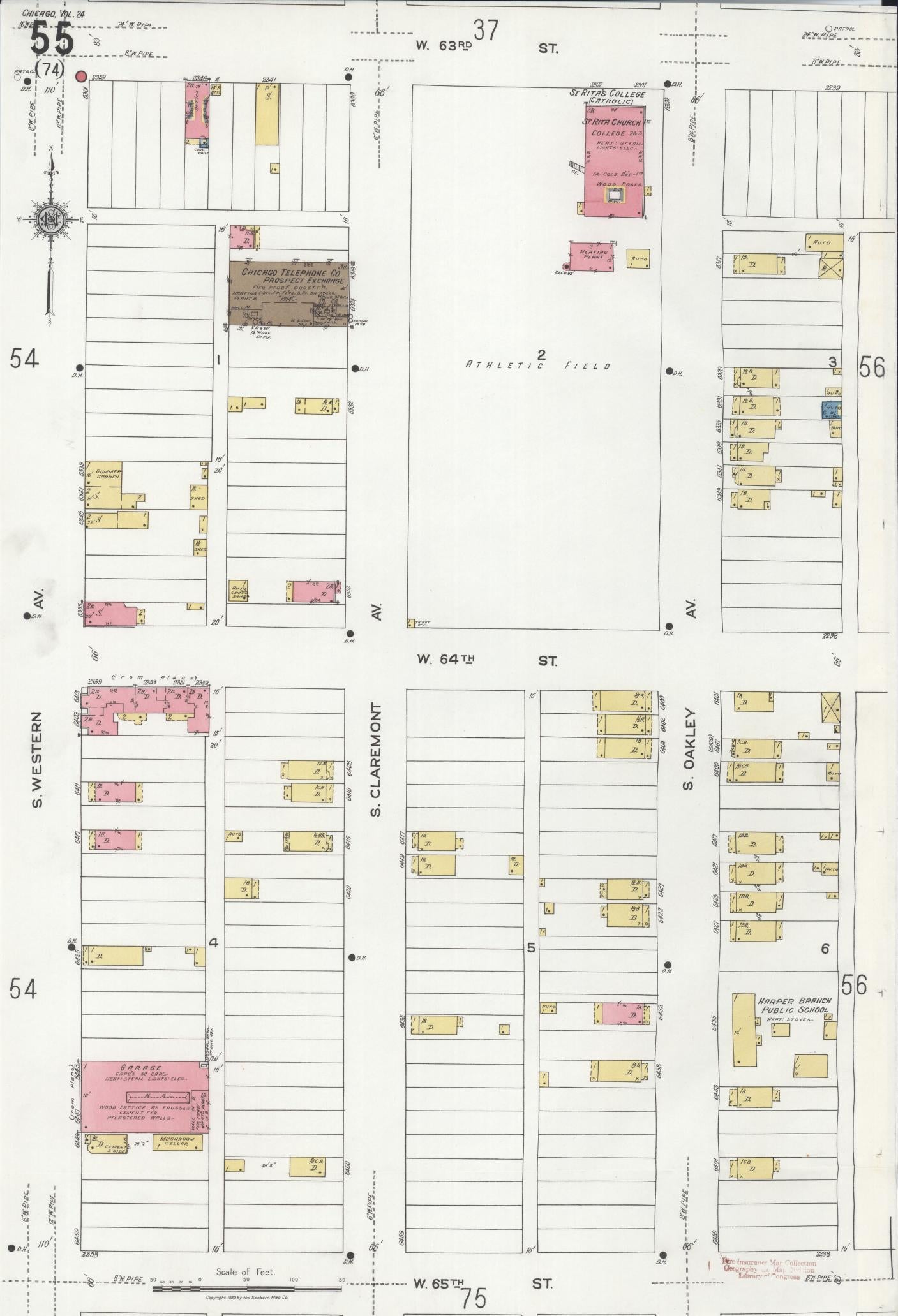 Sanborn Fire Insurance Map from Chicago, Cook County, Illinois (1920), Sheet #0055 - Historic Sanborn Fire Insurance Map Print, vintage old map wall art, antique decor, genealogy gift, Illinois Illinois map