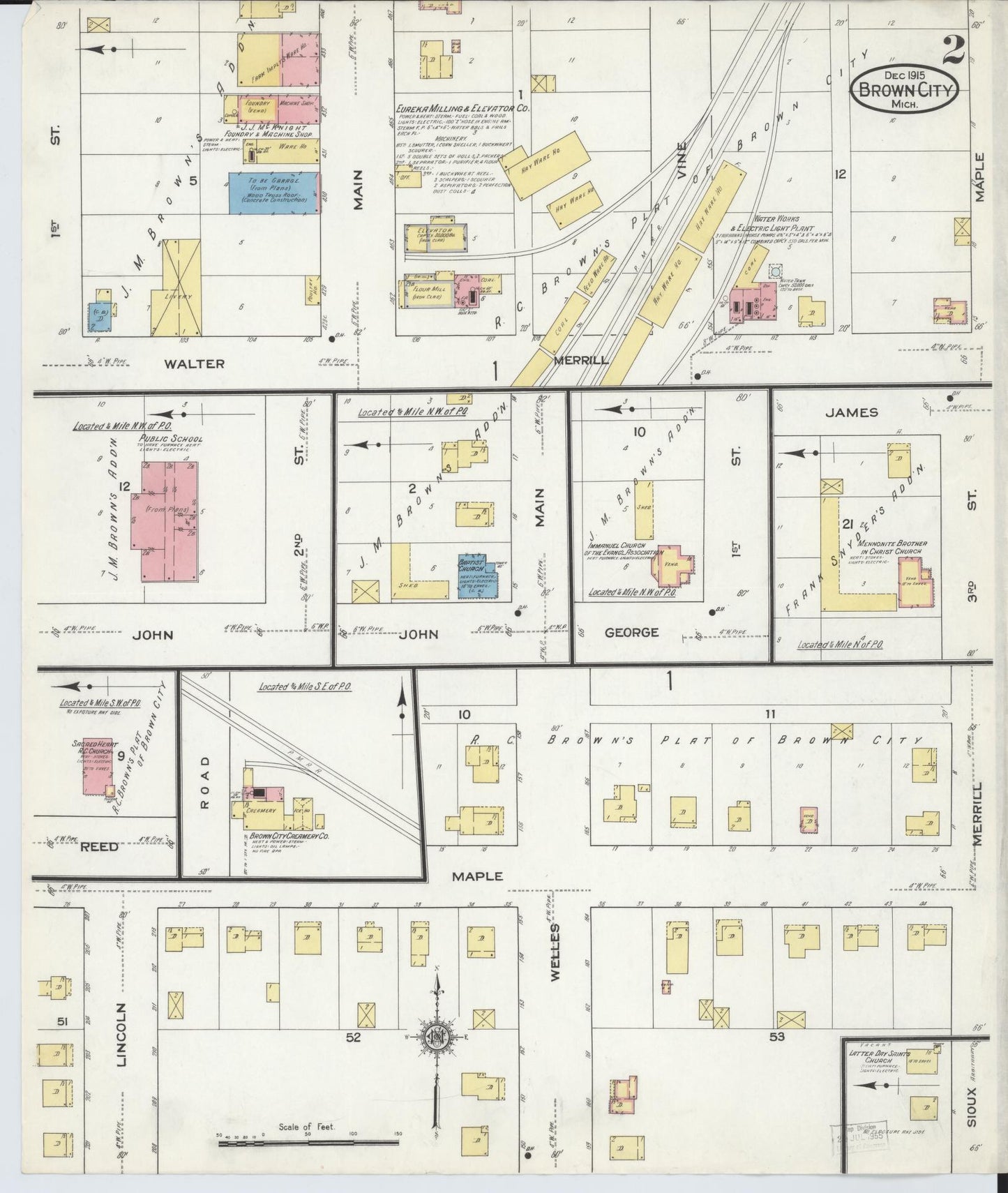 Sanborn Fire Insurance Map from Brown City, Sanilac County, Michigan (1915), Sheet #0002 - Historic Sanborn Fire Insurance Map Print, vintage old map wall art, antique decor, genealogy gift, Michigan Michigan map