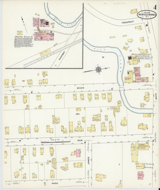 Sanborn Fire Insurance Map from Richfield Springs, Otsego County, New York (1910), Sheet #0004 - Historic Sanborn Fire Insurance Map Print, vintage old map wall art, antique decor, genealogy gift, New York New York map
