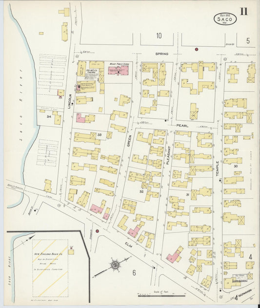 Sanborn Fire Insurance Map from Saco, York County, Maine (1912), Sheet #0011 - Historic Sanborn Fire Insurance Map Print, vintage old map wall art, antique decor, genealogy gift, Maine Maine map
