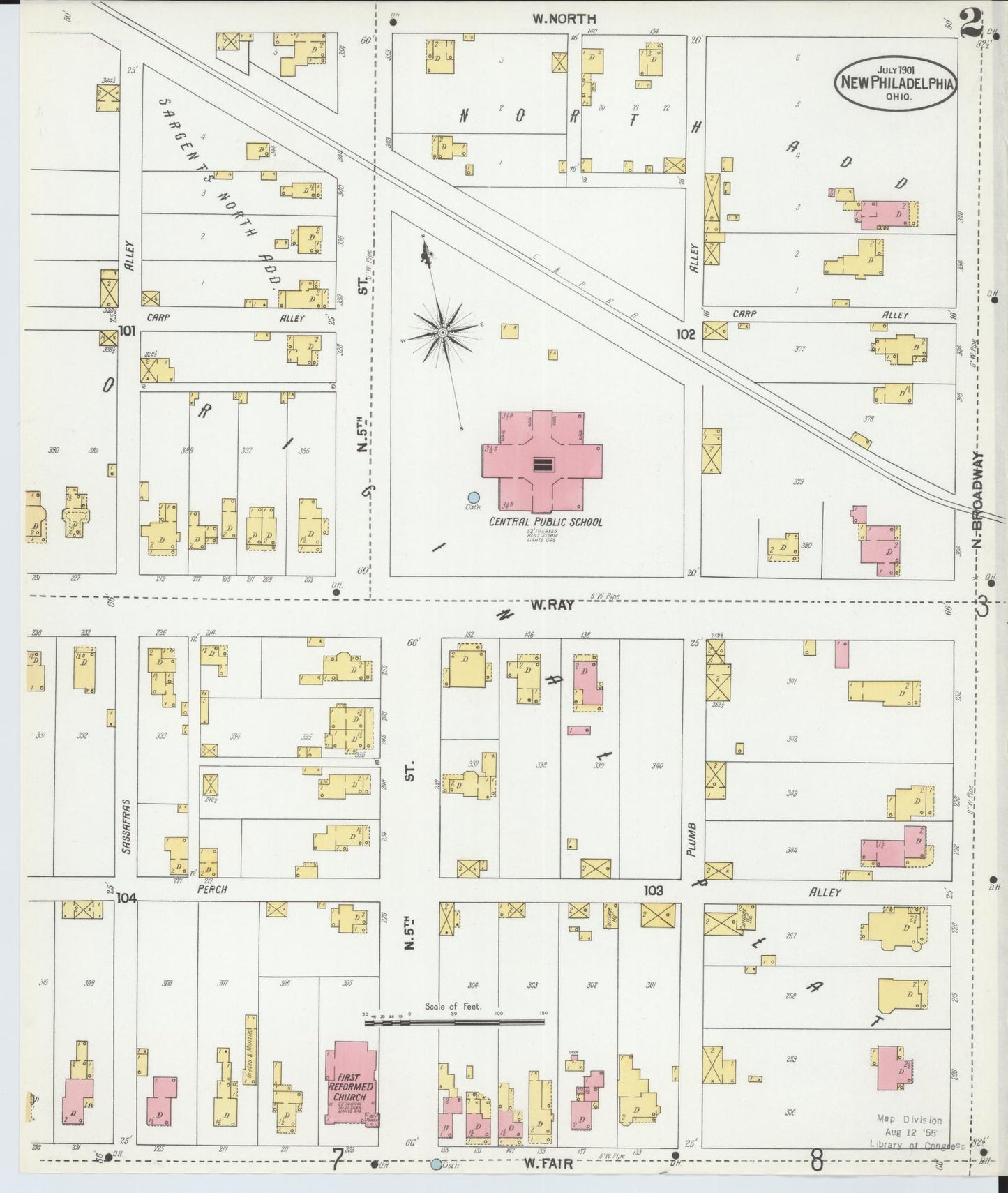 Sanborn Fire Insurance Map from New Philadelphia, Tuscarawas County, Ohio (1901), Sheet #0002 - Complete Map Set gallery image, historic Sanborn map, vintage wall art, Ohio Ohio