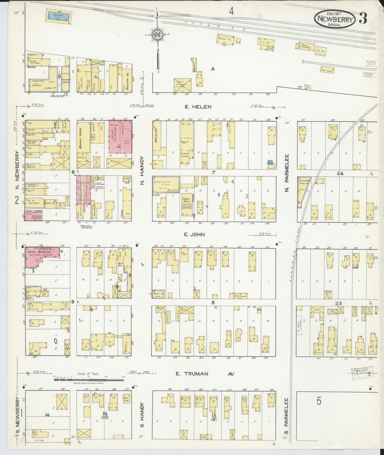 Sanborn Fire Insurance Map from Newberry, Luce County, Michigan (1917), Sheet #0003 - Complete Map Set gallery image, historic Sanborn map, vintage wall art, Michigan Michigan