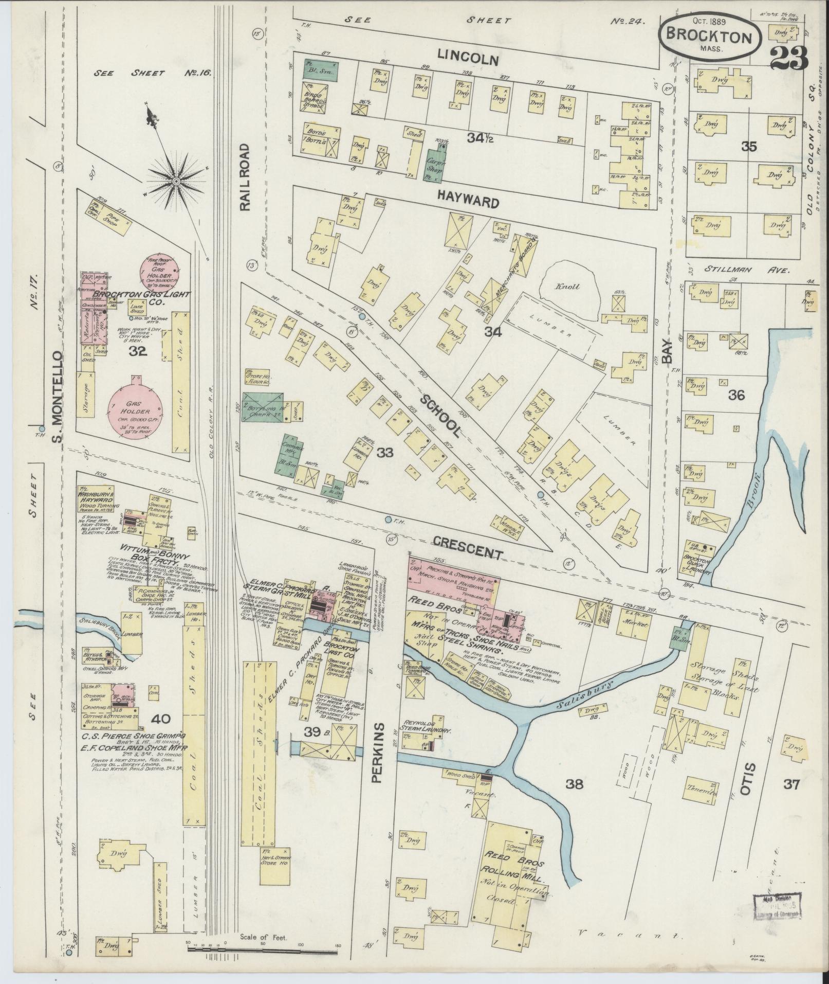 Sanborn Fire Insurance Map from Brockton, Plymouth County, Massachusetts (1889), Sheet #0023 - Complete Map Set gallery image, historic Sanborn map, vintage wall art, Massachusetts Massachusetts