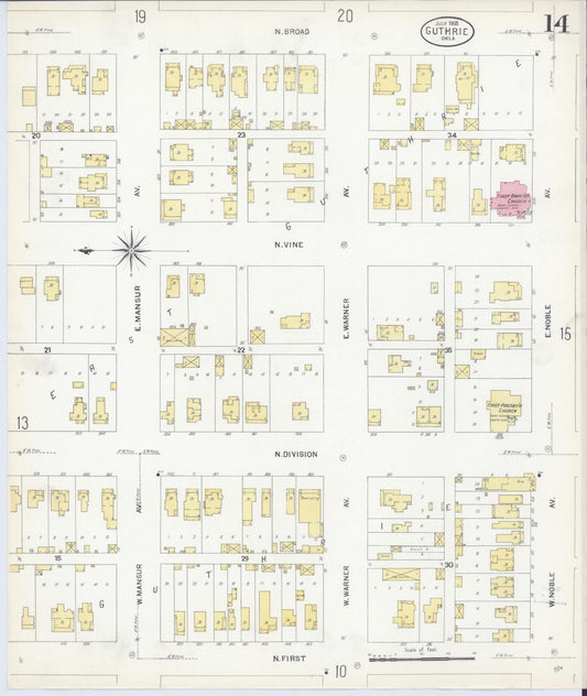 Sanborn Fire Insurance Map from Guthrie, Logan County, Oklahoma (1908), Sheet #0014 - Historic Sanborn Fire Insurance Map Print, vintage old map wall art, antique decor, genealogy gift, Oklahoma Oklahoma map