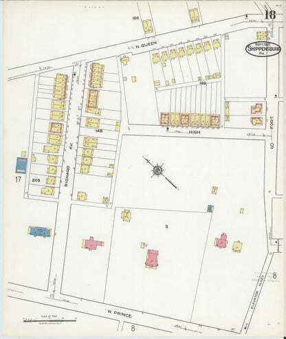 Sanborn Fire Insurance Map from Shippensburg, Cumberland And Franklin Counties, Pennsylvania (1921), Sheet #0018 - Historic Sanborn Fire Insurance Map Print, vintage old map wall art, antique decor, genealogy gift, Counties Pennsylvania map