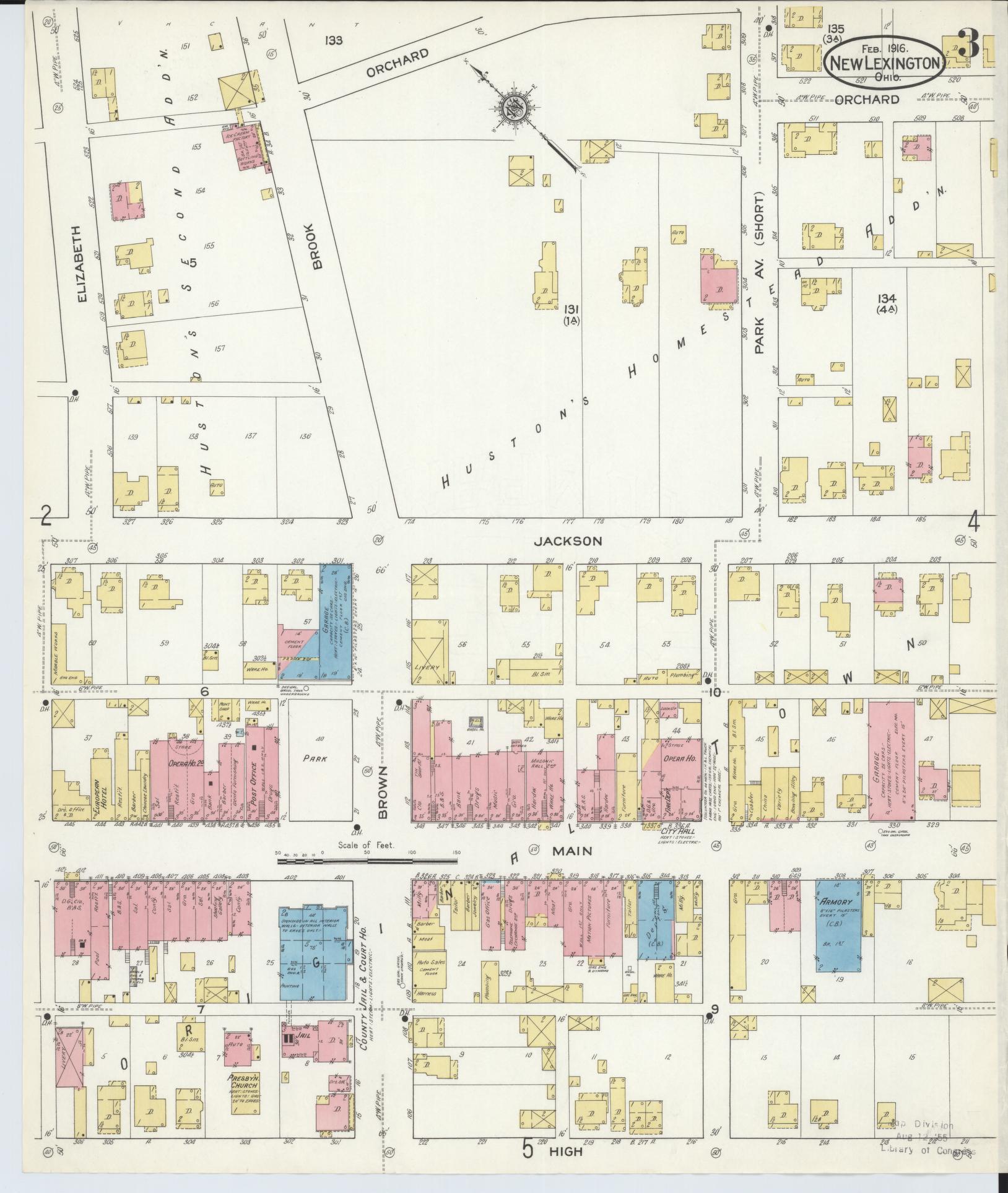 Sanborn Fire Insurance Map from New Lexington, Perry County, Ohio (1916), Sheet #0003 - Historic Sanborn Fire Insurance Map Print, vintage old map wall art, antique decor, genealogy gift, Ohio Ohio map
