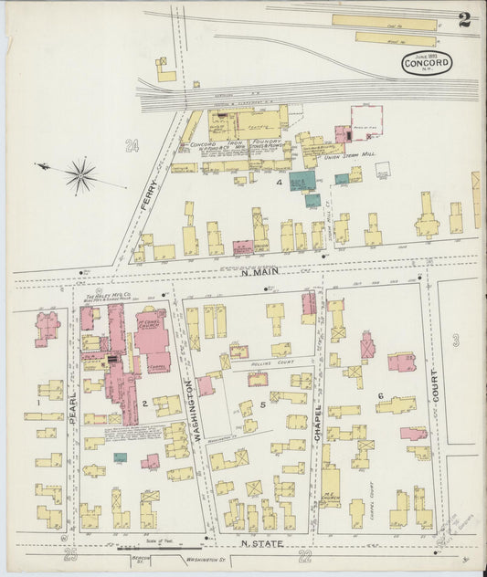 Sanborn Fire Insurance Map from Concord, Merrimack County, New Hampshire (1893), Sheet #0002 - Historic Sanborn Fire Insurance Map Print, vintage old map wall art, antique decor, genealogy gift, New Hampshire New Hampshire map