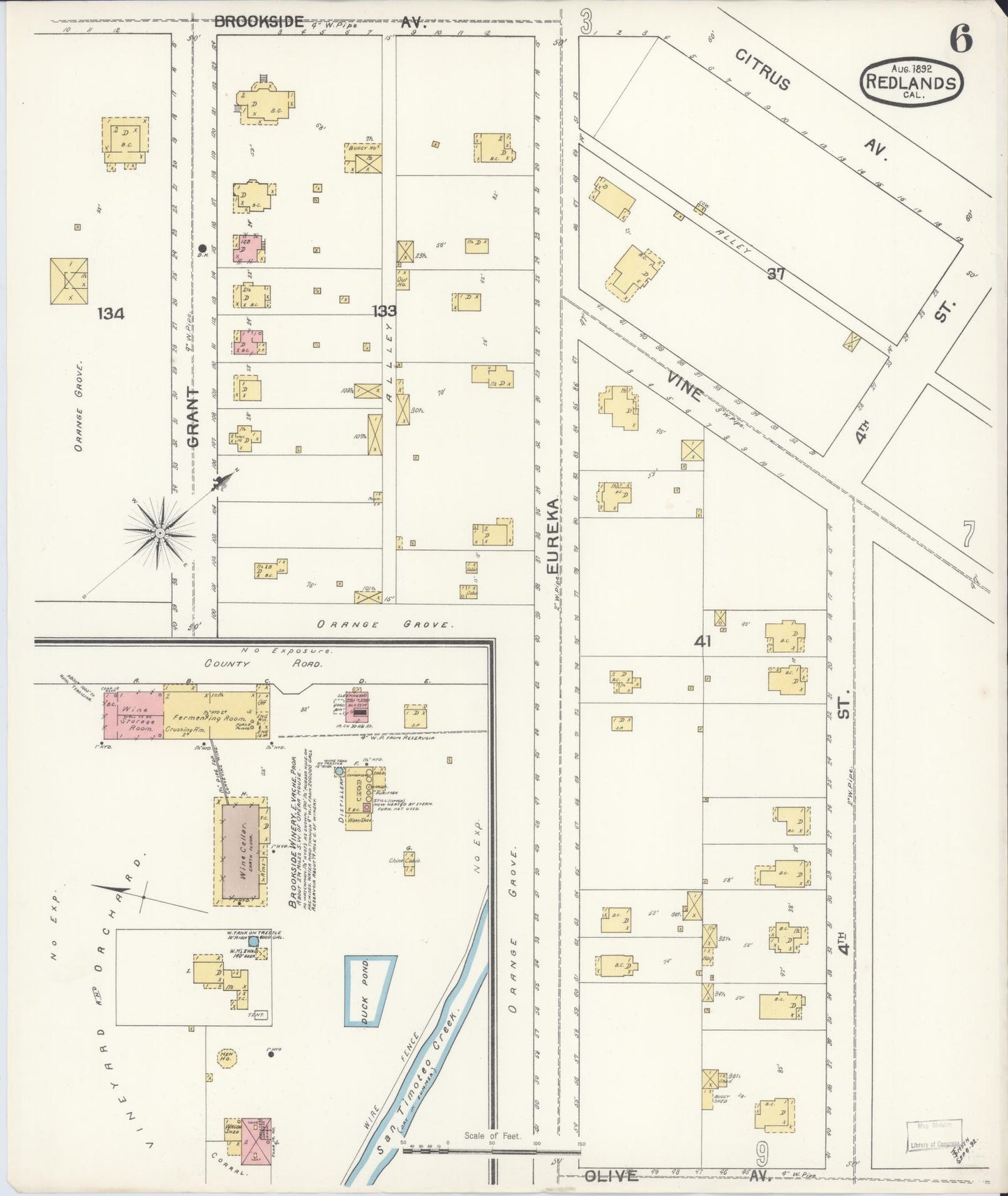Sanborn Fire Insurance Map from Redlands, San Bernardino County, California (1892), Sheet #0006 - Complete Map Set gallery image, historic Sanborn map, vintage wall art, California California