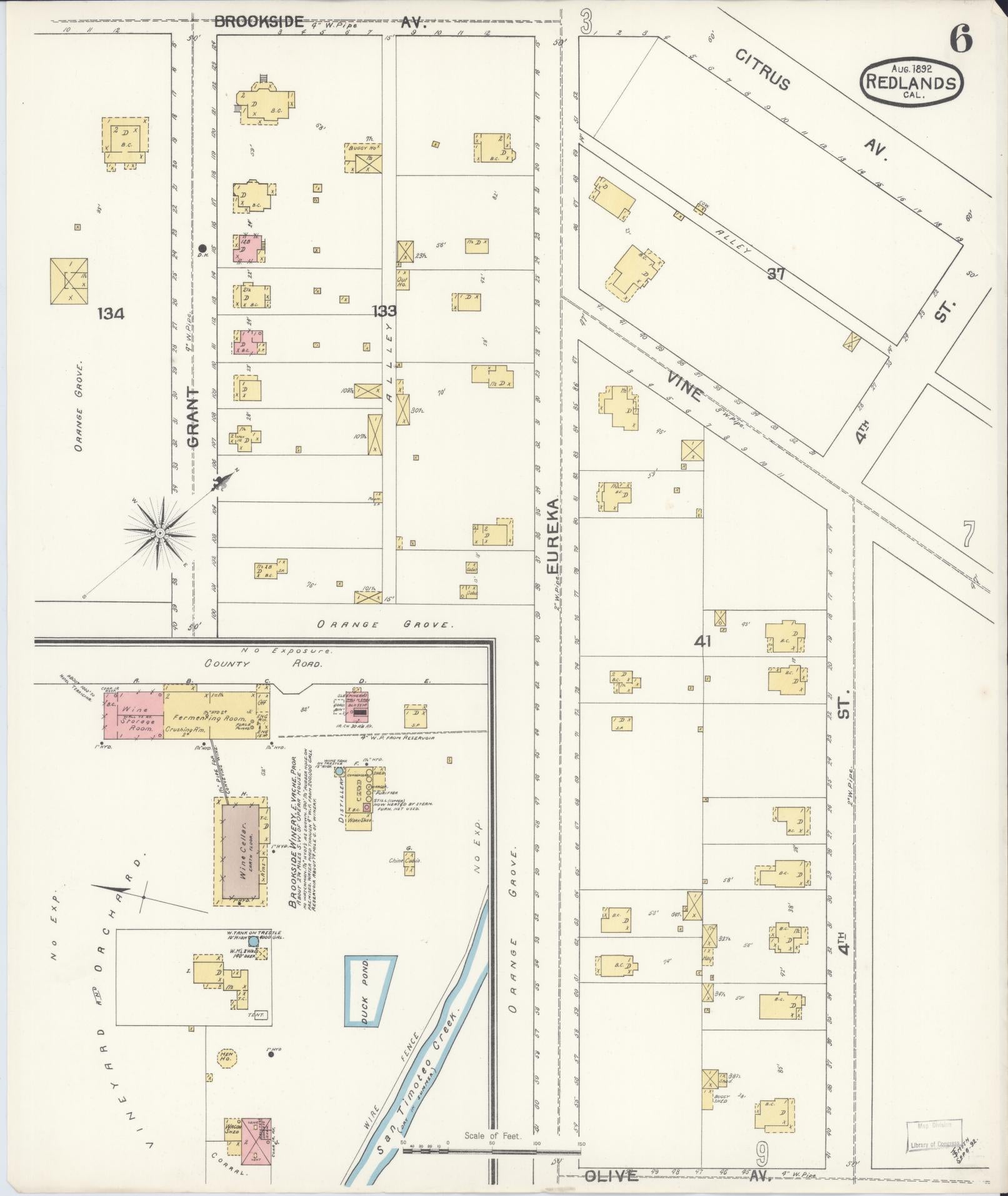 Sanborn Fire Insurance Map from Redlands, San Bernardino County, California (1892), Sheet #0006 - Complete Map Set gallery image, historic Sanborn map, vintage wall art, California California