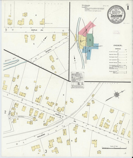 Sanborn Fire Insurance Map from Shushan, Washington County, New York (1912), Sheet #0001 - Complete Map Set gallery image, historic Sanborn map, vintage wall art, New York New York