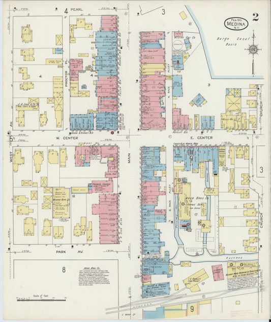Sanborn Fire Insurance Map from Medina, Orleans County, New York (1915), Sheet #0002 - Historic Sanborn Fire Insurance Map Print, vintage old map wall art, antique decor, genealogy gift, New York New York map