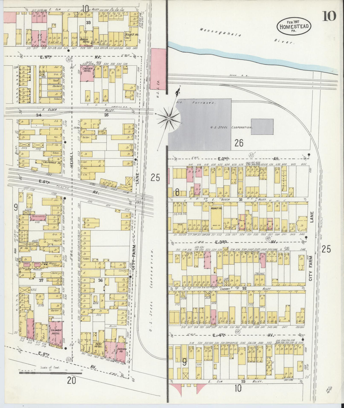 Sanborn Fire Insurance Map from Homestead, Allegheny County, Pennsylvania (1907), Sheet #0010 - Complete Map Set gallery image, historic Sanborn map, vintage wall art, Pennsylvania Pennsylvania