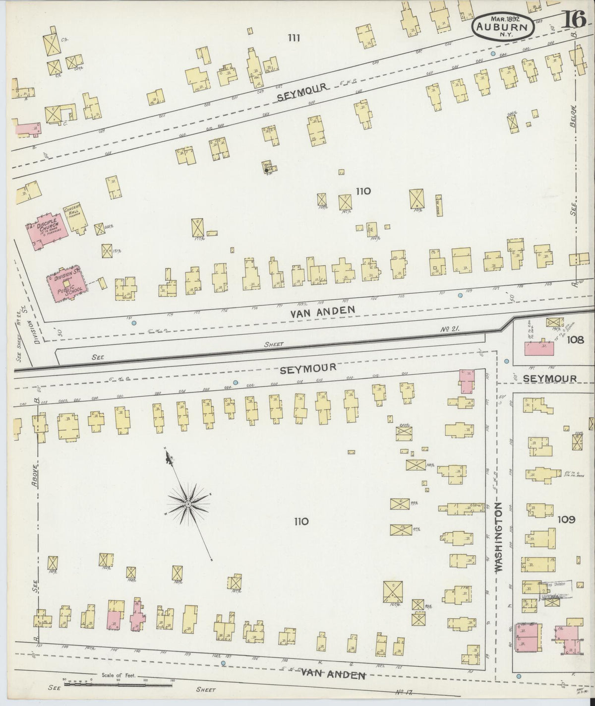 Sanborn Fire Insurance Map from Auburn, Cayuga County, New York (1892), Sheet #0016 - Complete Map Set gallery image, historic Sanborn map, vintage wall art, New York New York