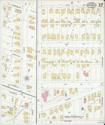 Sanborn Fire Insurance Map from Goshen, Elkhart County, Indiana (1905), Sheet #0017 - Complete Map Set gallery image, historic Sanborn map, vintage wall art, Indiana Indiana