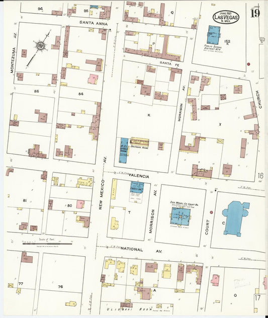 Sanborn Fire Insurance Map from Las Vegas, San Miguel County, New Mexico (1921), Sheet #0019 - Historic Sanborn Fire Insurance Map Print, vintage old map wall art, antique decor, genealogy gift, New Mexico New Mexico map
