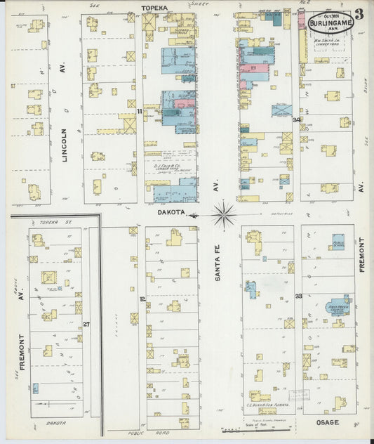 Sanborn Fire Insurance Map from Burlingame, Osage County, Kansas (1891), Sheet #0003 - Historic Sanborn Fire Insurance Map Print, vintage old map wall art, antique decor, genealogy gift, Kansas Kansas map