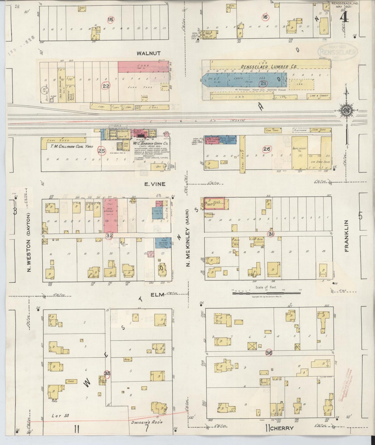 Sanborn Fire Insurance Map from Rensselaer, Jasper County, Indiana (1942), Sheet #0004 - Complete Map Set gallery image, historic Sanborn map, vintage wall art, Indiana Indiana