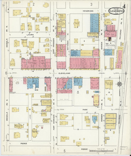 Sanborn Fire Insurance Map from Clearwater, Pinellas County, Florida (1917), Sheet #0004 - Historic Sanborn Fire Insurance Map Print, vintage old map wall art, antique decor, genealogy gift, Florida Florida map