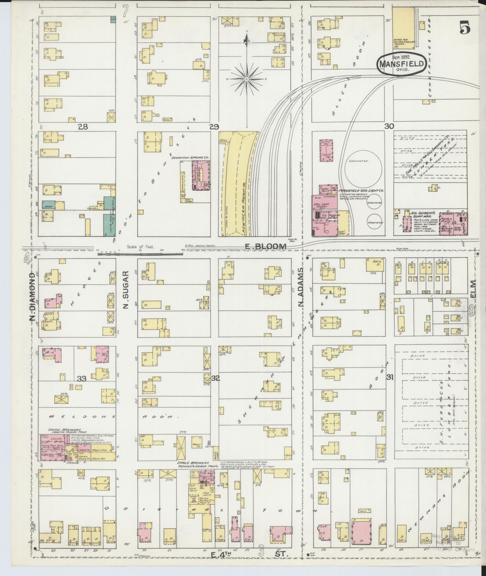 Sanborn Fire Insurance Map from Mansfield, Richland County, Ohio (1892), Sheet #0005 - Complete Map Set gallery image, historic Sanborn map, vintage wall art, Ohio Ohio