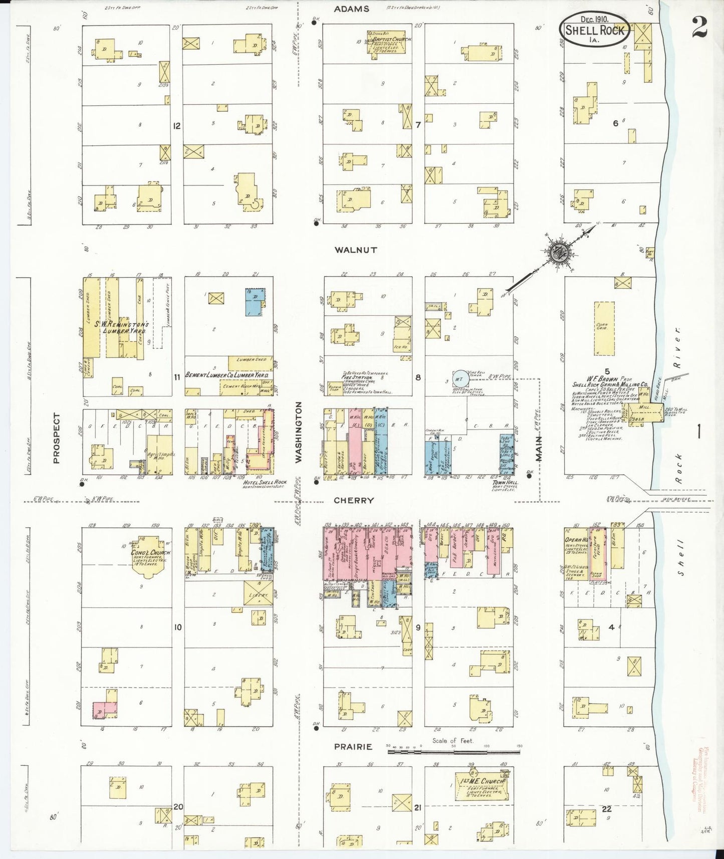 Sanborn Fire Insurance Map from Shell Rock, Butler County, Iowa (1910), Sheet #0002 - Historic Sanborn Fire Insurance Map Print, vintage old map wall art