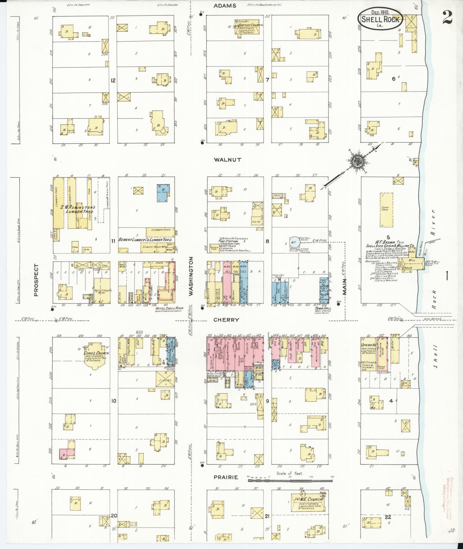 Sanborn Fire Insurance Map from Shell Rock, Butler County, Iowa (1910), Sheet #0002 - Historic Sanborn Fire Insurance Map Print, vintage old map wall art