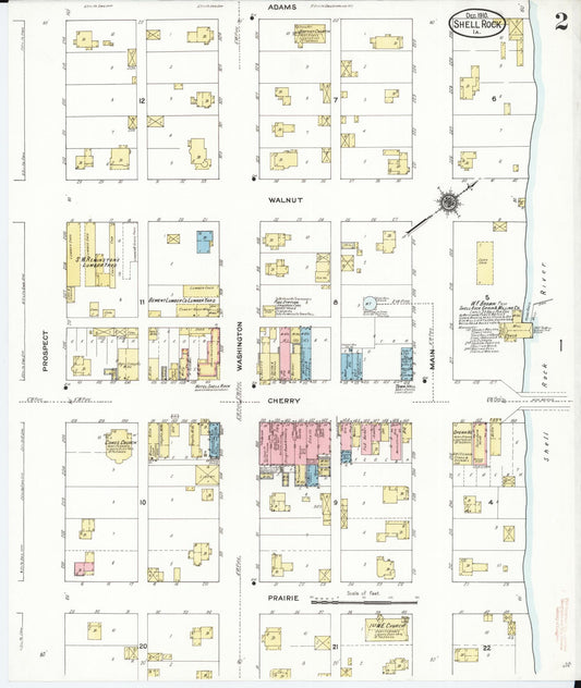 Sanborn Fire Insurance Map from Shell Rock, Butler County, Iowa (1910), Sheet #0002 - Historic Sanborn Fire Insurance Map Print, vintage old map wall art