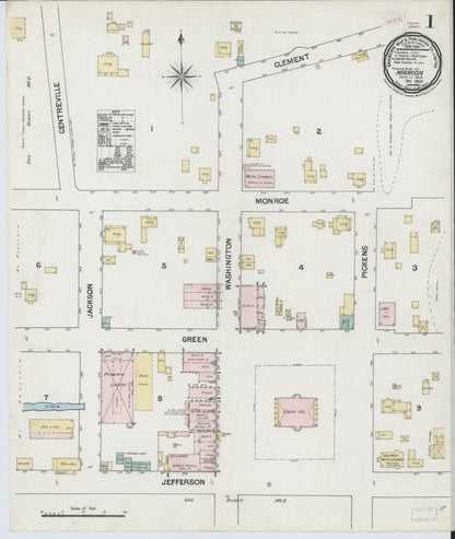 Sanborn Fire Insurance Map from Marion, Perry County, Alabama (1889), Sheet #0001 - Complete Map Set gallery image, historic Sanborn map, vintage wall art, Alabama Alabama