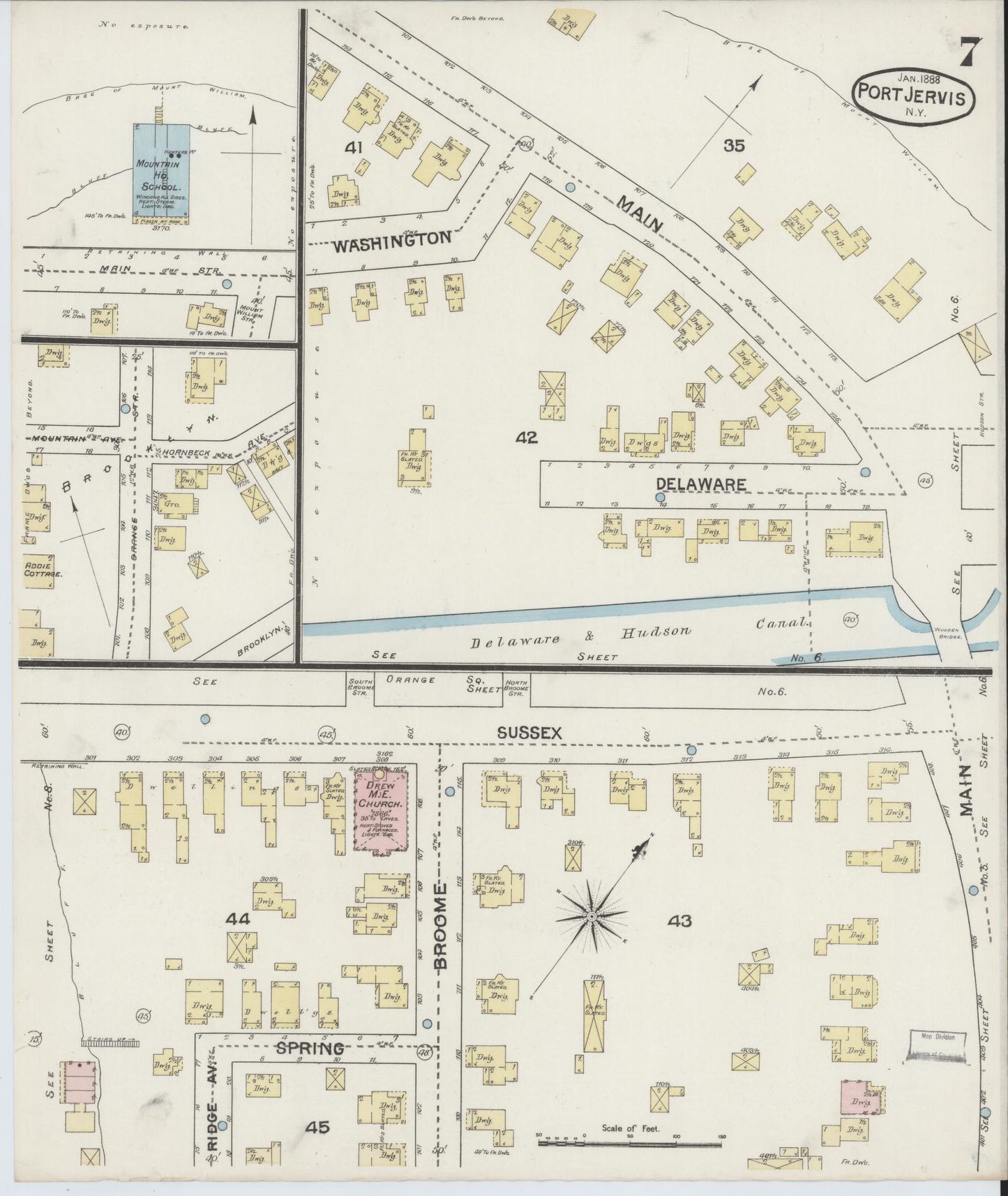 Sanborn Fire Insurance Map from Port Jervis, Orange County, New York (1888), Sheet #0007 - Complete Map Set gallery image, historic Sanborn map, vintage wall art, New York New York