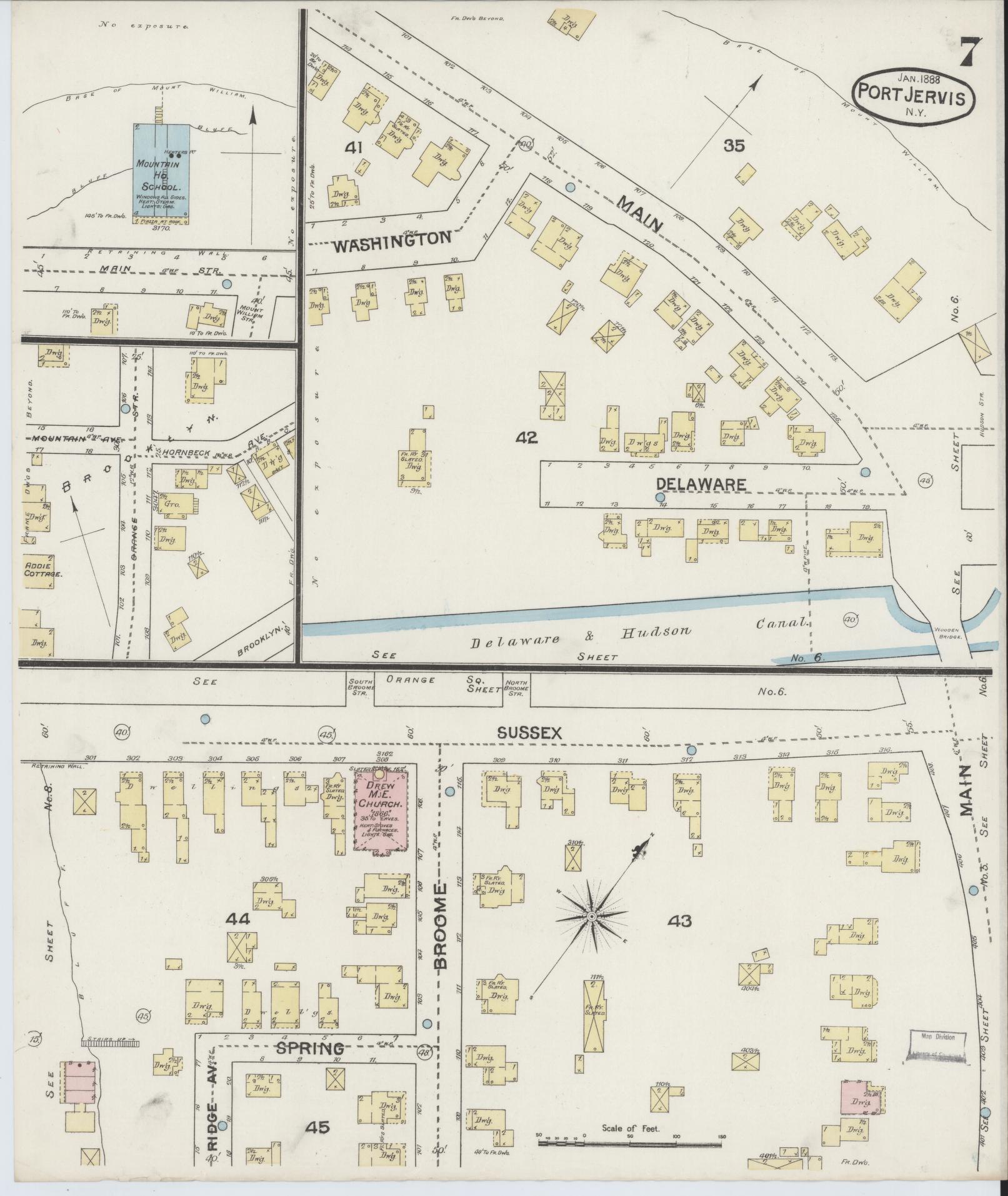 Sanborn Fire Insurance Map from Port Jervis, Orange County, New York (1888), Sheet #0007 - Complete Map Set gallery image, historic Sanborn map, vintage wall art, New York New York
