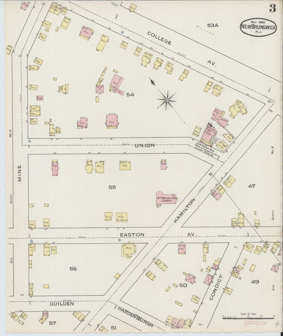 Sanborn Fire Insurance Map from New Brunswick, Middlesex County, New Jersey (1886), Sheet #0003 - Complete Map Set gallery image, historic Sanborn map, vintage wall art, New Jersey New Jersey