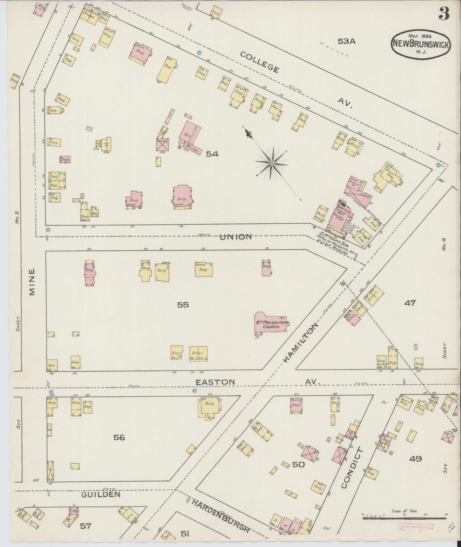 Sanborn Fire Insurance Map from New Brunswick, Middlesex County, New Jersey (1886), Sheet #0003 - Complete Map Set gallery image, historic Sanborn map, vintage wall art, New Jersey New Jersey