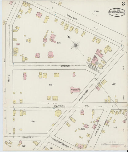 Sanborn Fire Insurance Map from New Brunswick, Middlesex County, New Jersey (1886), Sheet #0003 - Complete Map Set gallery image, historic Sanborn map, vintage wall art, New Jersey New Jersey