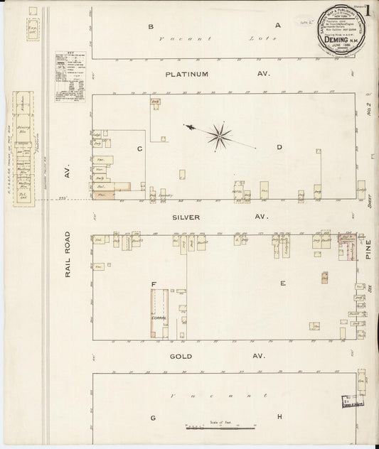 Sanborn Fire Insurance Map from Deming, Luna County, New Mexico (1886), Sheet #0001 - Historic Sanborn Fire Insurance Map Print, vintage old map wall art, antique decor, genealogy gift, New Mexico New Mexico map