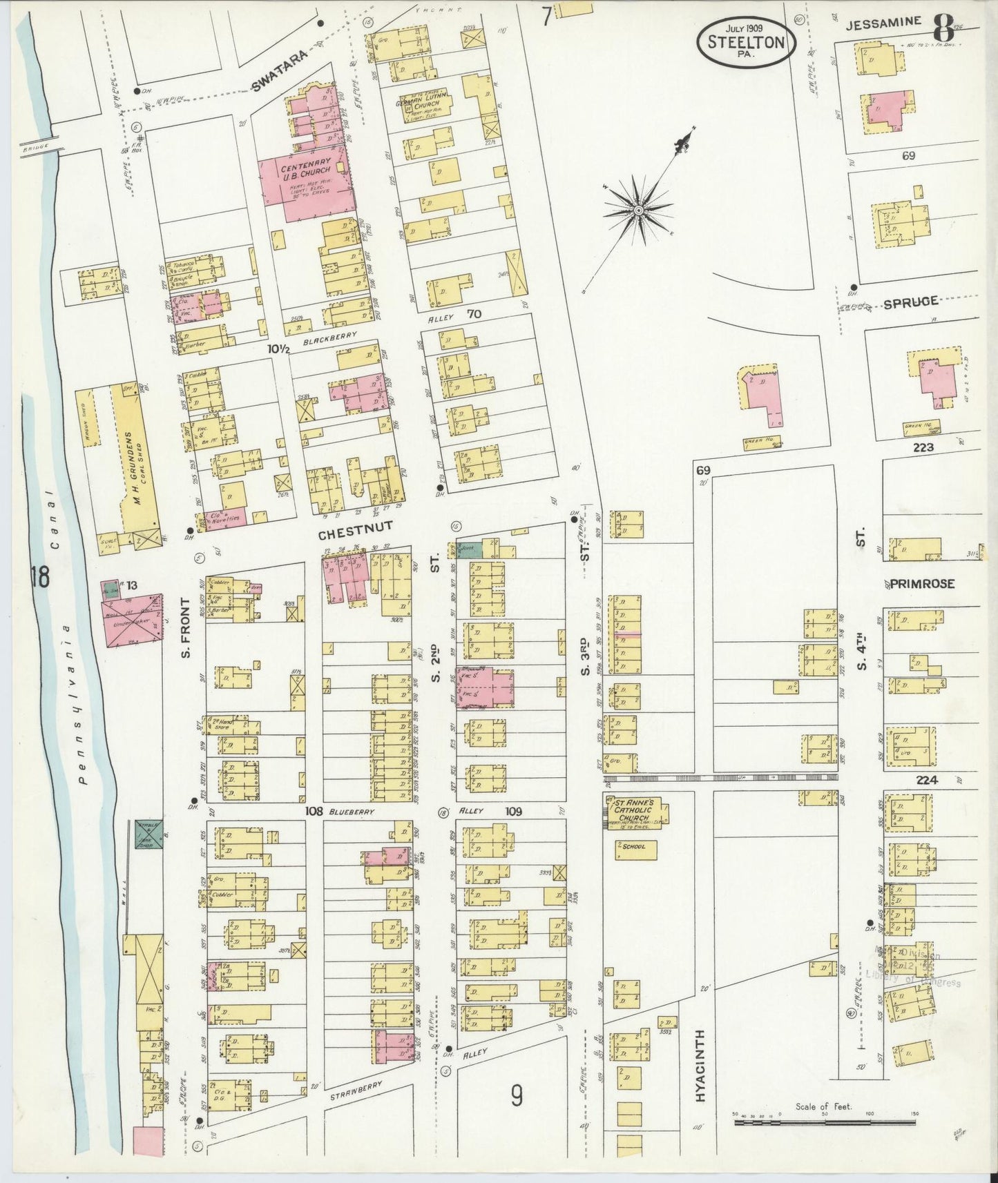 Sanborn Fire Insurance Map from Steelton, Dauphin County, Pennsylvania (1909), Sheet #0008 - Complete Map Set gallery image, historic Sanborn map, vintage wall art, Pennsylvania Pennsylvania