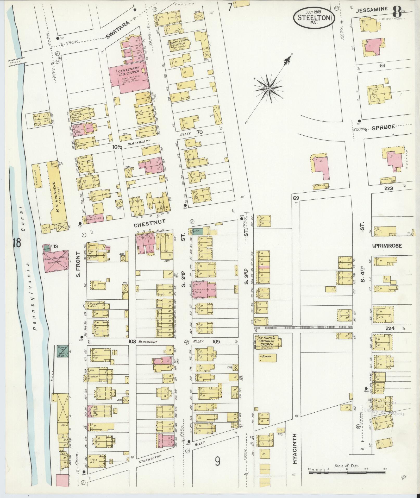 Sanborn Fire Insurance Map from Steelton, Dauphin County, Pennsylvania (1909), Sheet #0008 - Complete Map Set gallery image, historic Sanborn map, vintage wall art, Pennsylvania Pennsylvania