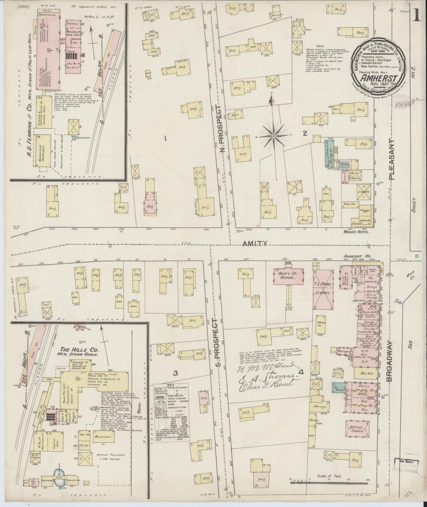 Sanborn Fire Insurance Map from Amherst, Hampshire County, Massachusetts (1887), Sheet #0001 - Complete Map Set gallery image, historic Sanborn map, vintage wall art, Massachusetts Massachusetts