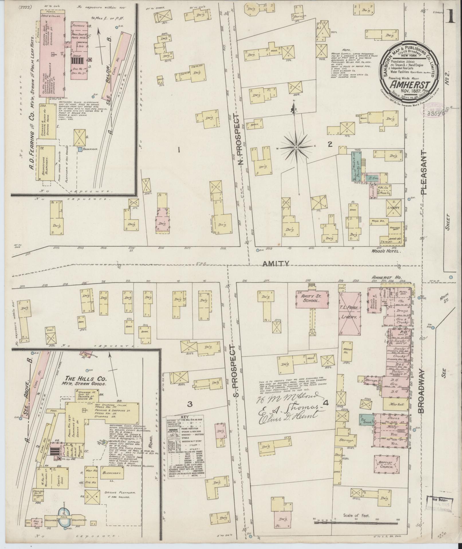 Sanborn Fire Insurance Map from Amherst, Hampshire County, Massachusetts (1887), Sheet #0001 - Complete Map Set gallery image, historic Sanborn map, vintage wall art, Massachusetts Massachusetts