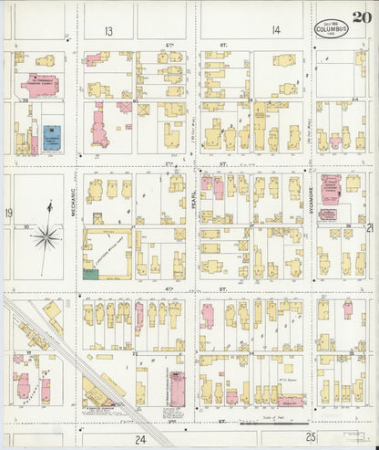 Sanborn Fire Insurance Map from Columbus, Bartholomew County, Indiana (1906), Sheet #0020 - Historic Sanborn Fire Insurance Map Print, vintage old map wall art, antique decor, genealogy gift, Indiana Indiana map
