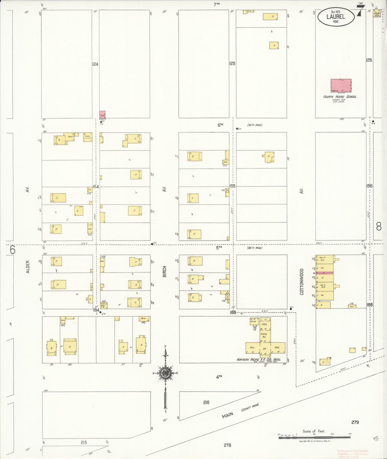 Sanborn Fire Insurance Map from Laurel, Yellowstone County, Montana (1920), Sheet #0007 - Historic Sanborn Fire Insurance Map Print, vintage old map wall art, antique decor, genealogy gift, Montana Montana map