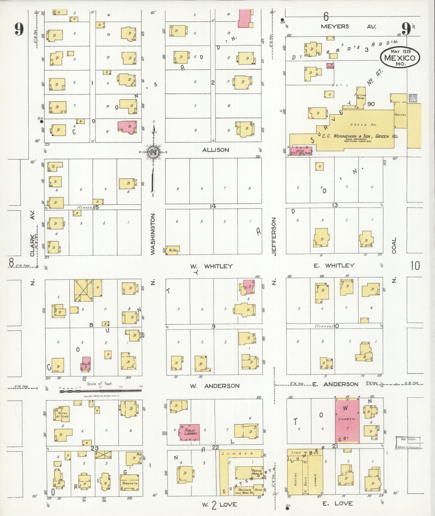 Sanborn Fire Insurance Map from Mexico, Audrain County, Missouri (1926), Sheet #0009 - Complete Map Set gallery image, historic Sanborn map, vintage wall art, Missouri Missouri