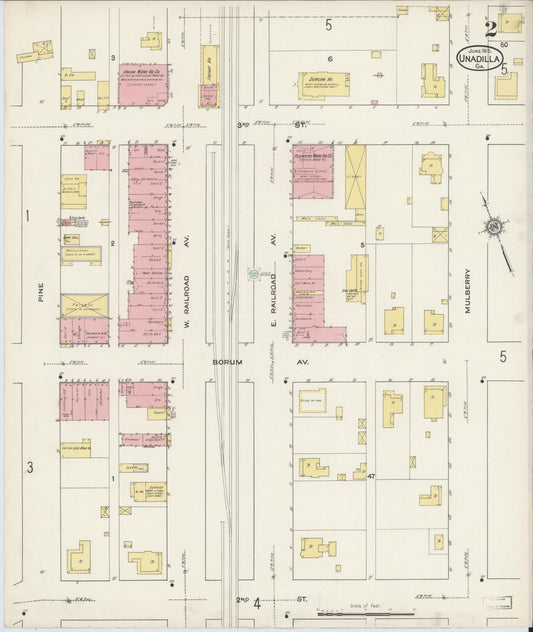 Sanborn Fire Insurance Map from Unadilla, Dooly County, Georgia (1915), Sheet #0002 - Historic Sanborn Fire Insurance Map Print, vintage old map wall art, antique decor, genealogy gift, Georgia Georgia map