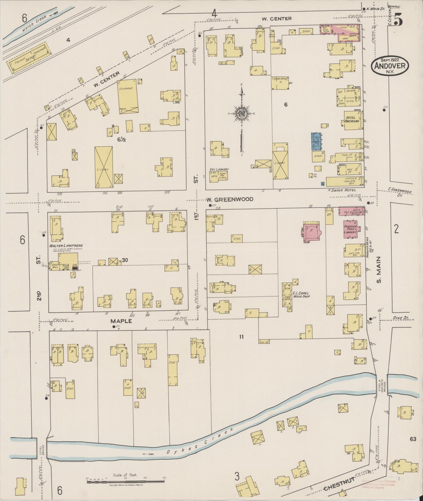 Sanborn Fire Insurance Map from Andover, Allegany County, New York (1922), Sheet #0005 - Historic Sanborn Fire Insurance Map Print, vintage old map wall art, antique decor, genealogy gift, New York New York map