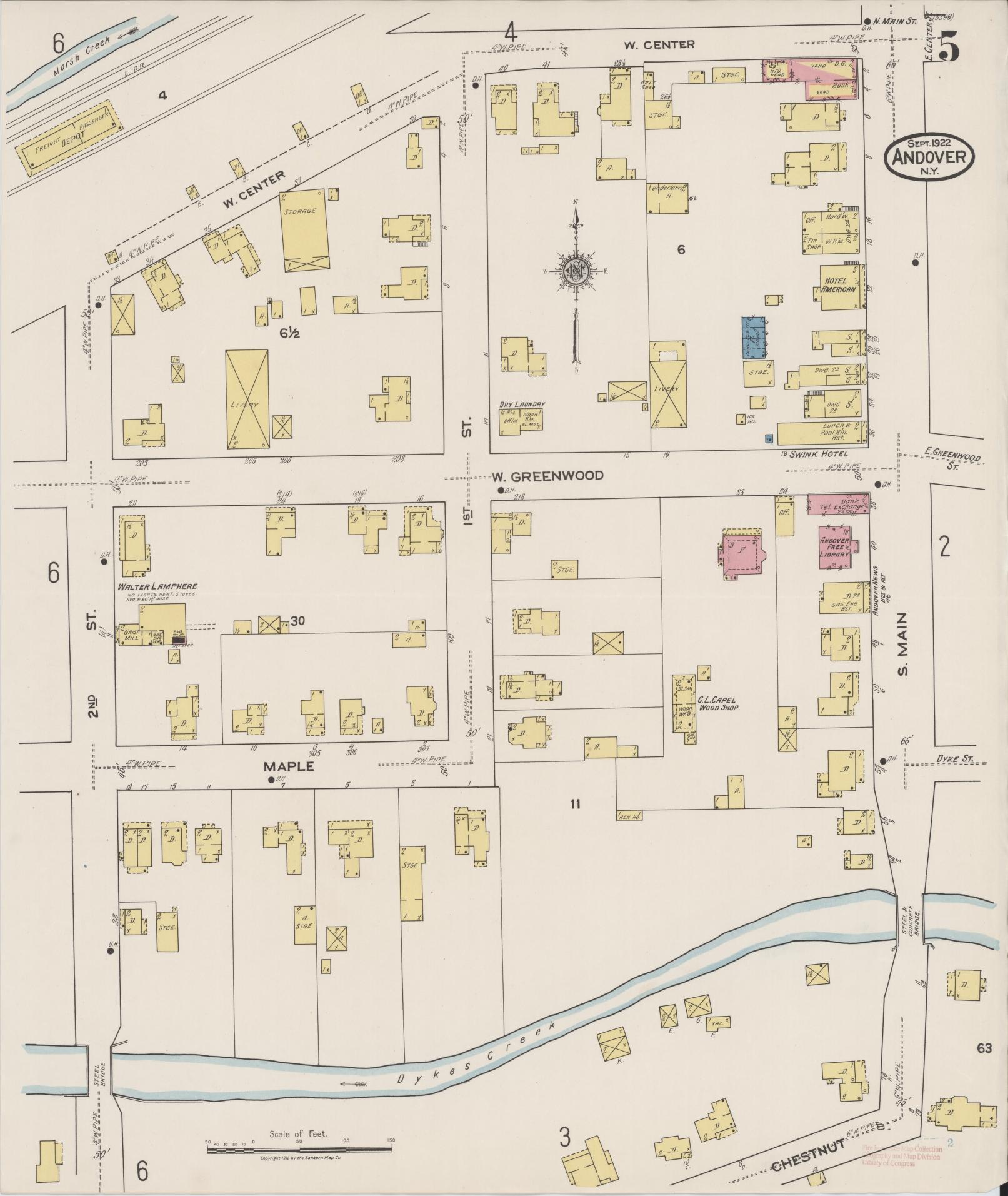 Sanborn Fire Insurance Map from Andover, Allegany County, New York (1922), Sheet #0005 - Historic Sanborn Fire Insurance Map Print, vintage old map wall art, antique decor, genealogy gift, New York New York map