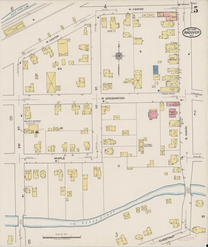 Sanborn Fire Insurance Map from Andover, Allegany County, New York (1922), Sheet #0005 - Historic Sanborn Fire Insurance Map Print, vintage old map wall art, antique decor, genealogy gift, New York New York map
