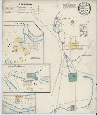 Sanborn Fire Insurance Map from Dalton, Berkshire County, Massachusetts (1892), Sheet #0001 - Complete Map Set gallery image, historic Sanborn map, vintage wall art, Massachusetts Massachusetts