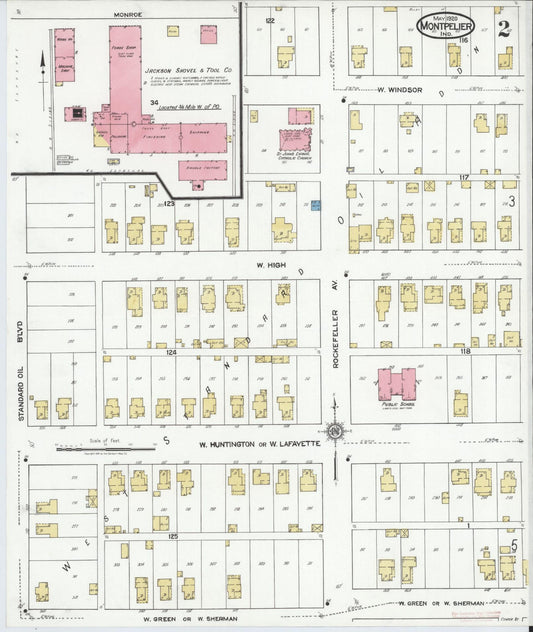Sanborn Fire Insurance Map from Montpelier, Blackford County, Indiana (1920), Sheet #0002 - Historic Sanborn Fire Insurance Map Print, vintage old map wall art, antique decor, genealogy gift, Indiana Indiana map
