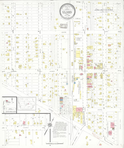 Sanborn Fire Insurance Map from Gilman, Marshall County, Iowa (1932), Sheet #0001 - Historic Sanborn Fire Insurance Map Print, vintage old map wall art