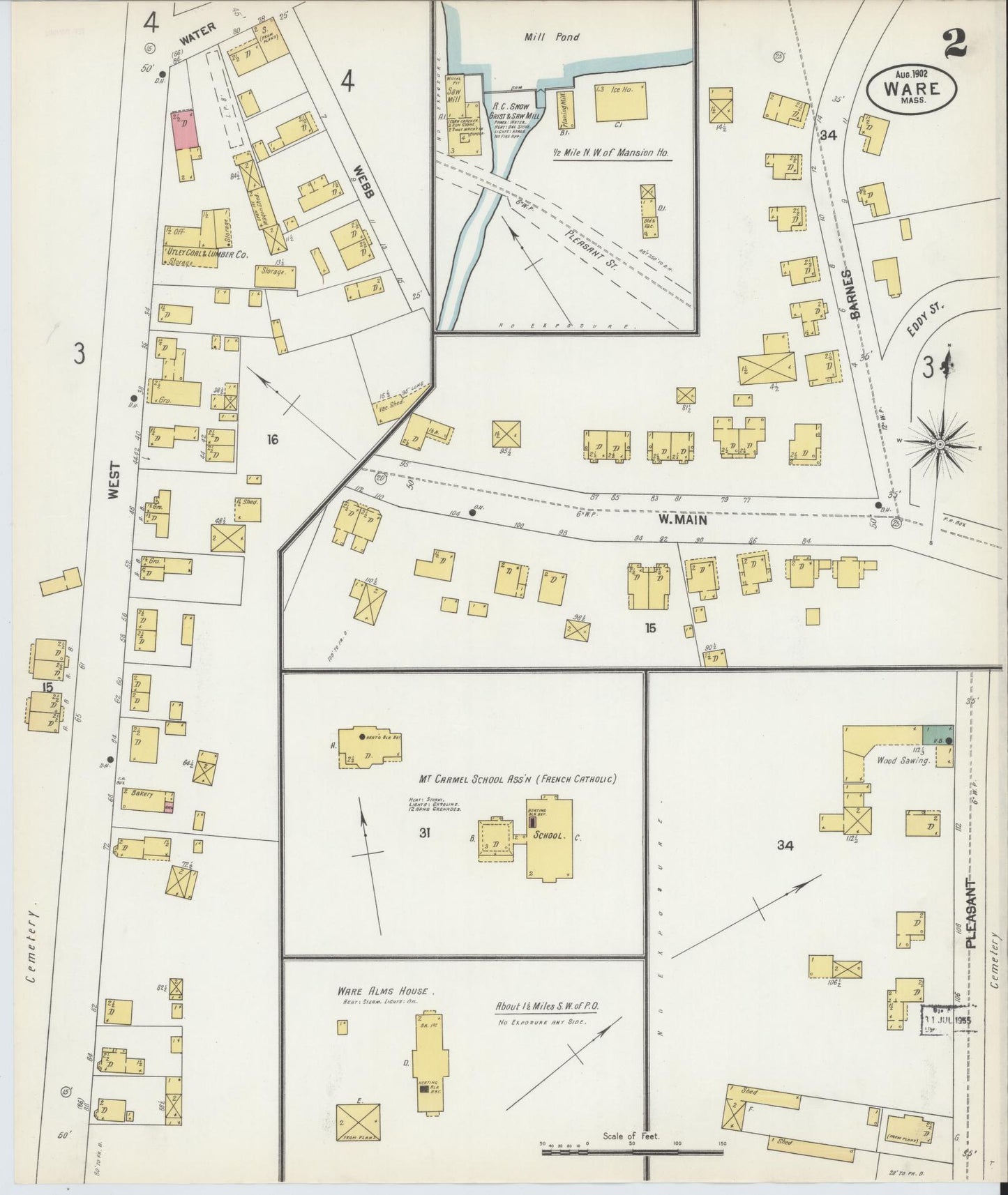 Sanborn Fire Insurance Map from Ware, Hampshire County, Massachusetts (1902), Sheet #0002 - Complete Map Set gallery image, historic Sanborn map, vintage wall art, Massachusetts Massachusetts